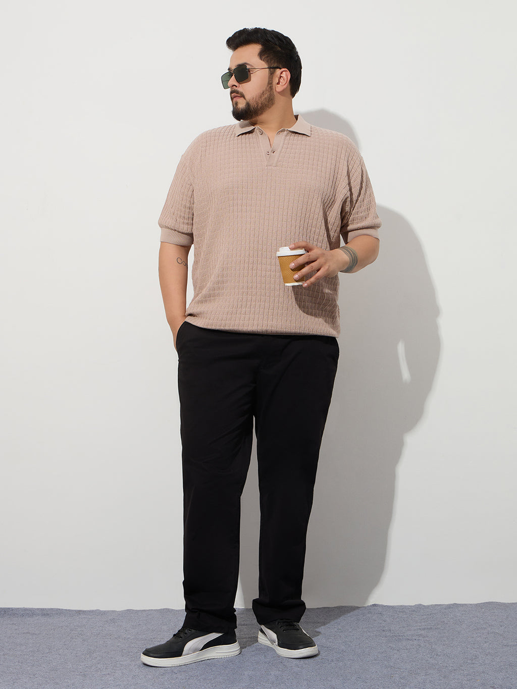 Flat Knit Half sleeve Polo Ribbed T Shirt - Style- NC-Plus-129-Coco