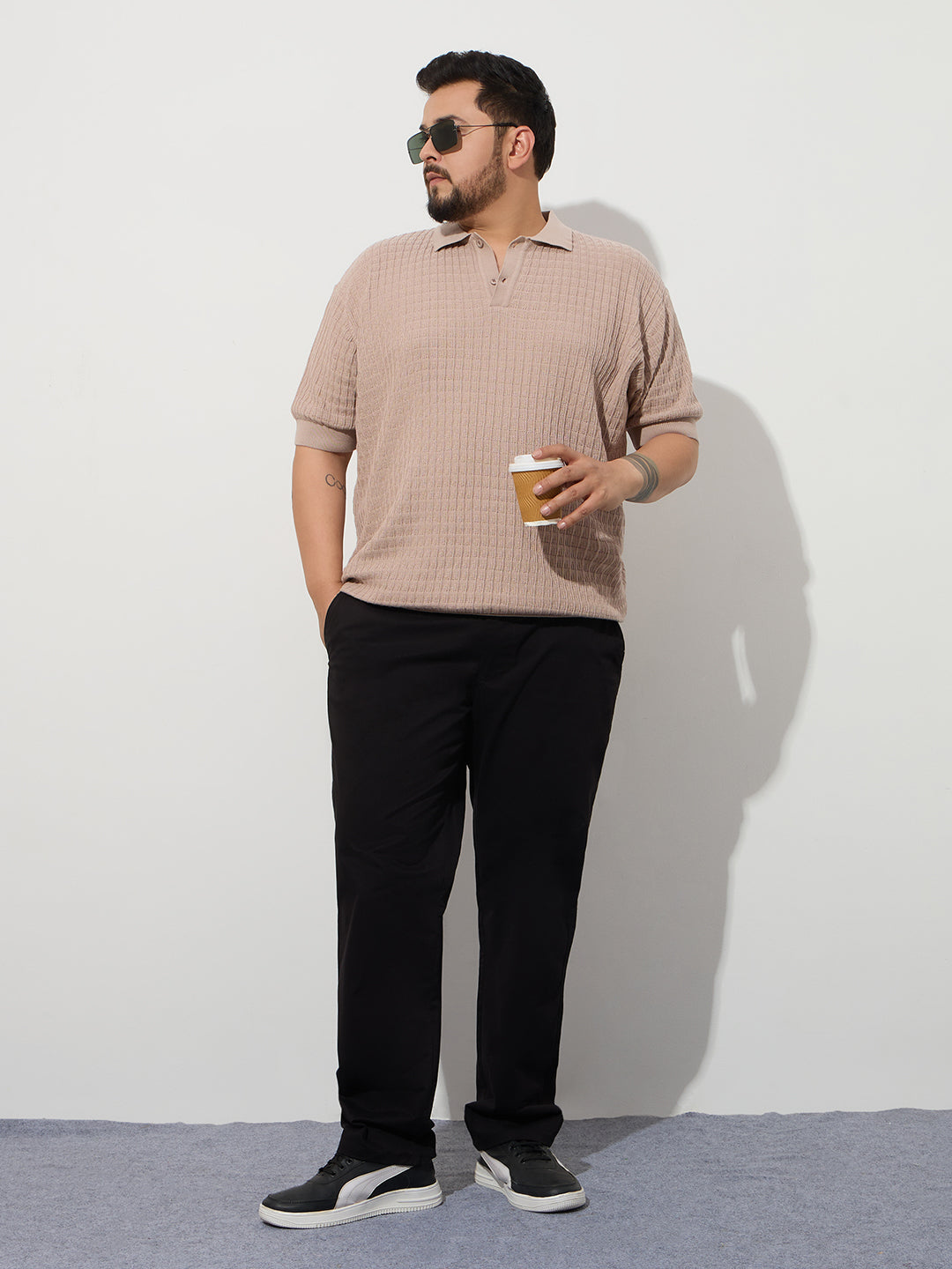 Flat Knit Half sleeve Polo Ribbed T Shirt - Style- NC-Plus-129-Coco