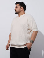 Flat Knit Half sleeve Polo Ribbed T Shirt, Style- NC-Plus-129-Ash-Milange