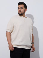 Flat Knit Half sleeve Polo Ribbed T Shirt, Style- NC-Plus-129-Ash-Milange
