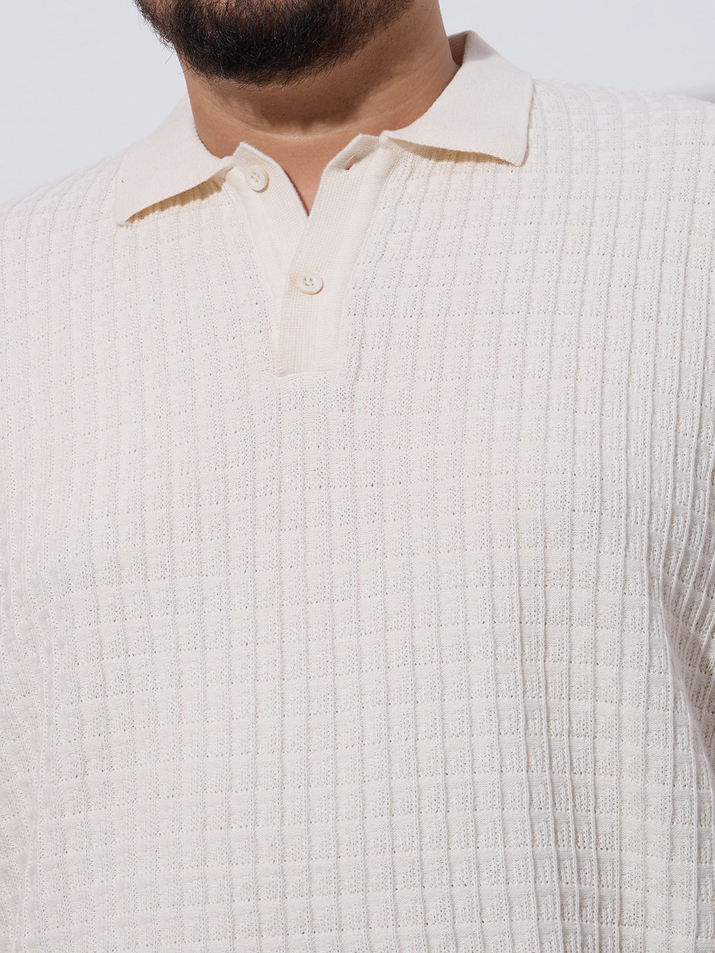 Flat Knit Half sleeve Polo Ribbed T Shirt, Style- NC-Plus-129-Ash-Milange