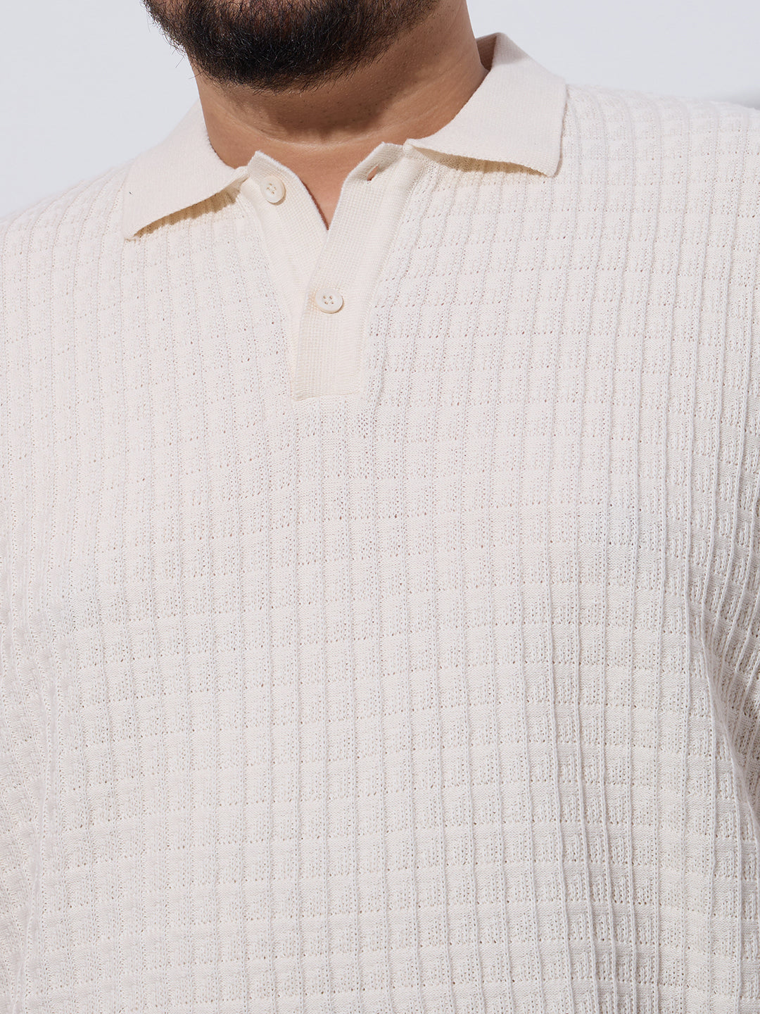 Flat Knit Half sleeve Polo Ribbed T Shirt, Style- NC-Plus-129-Ash-Milange
