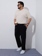 Flat Knit Half sleeve Polo Ribbed T Shirt, Style- NC-Plus-129-Ash-Milange