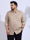 Plus Size Cotton Printed 1 Pocket Regular Fit Smart Casual Shirt Style- 1272-Beige