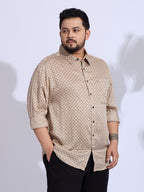 Plus Size Cotton Printed 1 Pocket Regular Fit Smart Casual Shirt Style- 1272-Beige