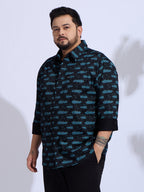 Plus Size Cotton Printed 1 Pocket Regular Fit Smart Casual Shirt Style-1271-Blue