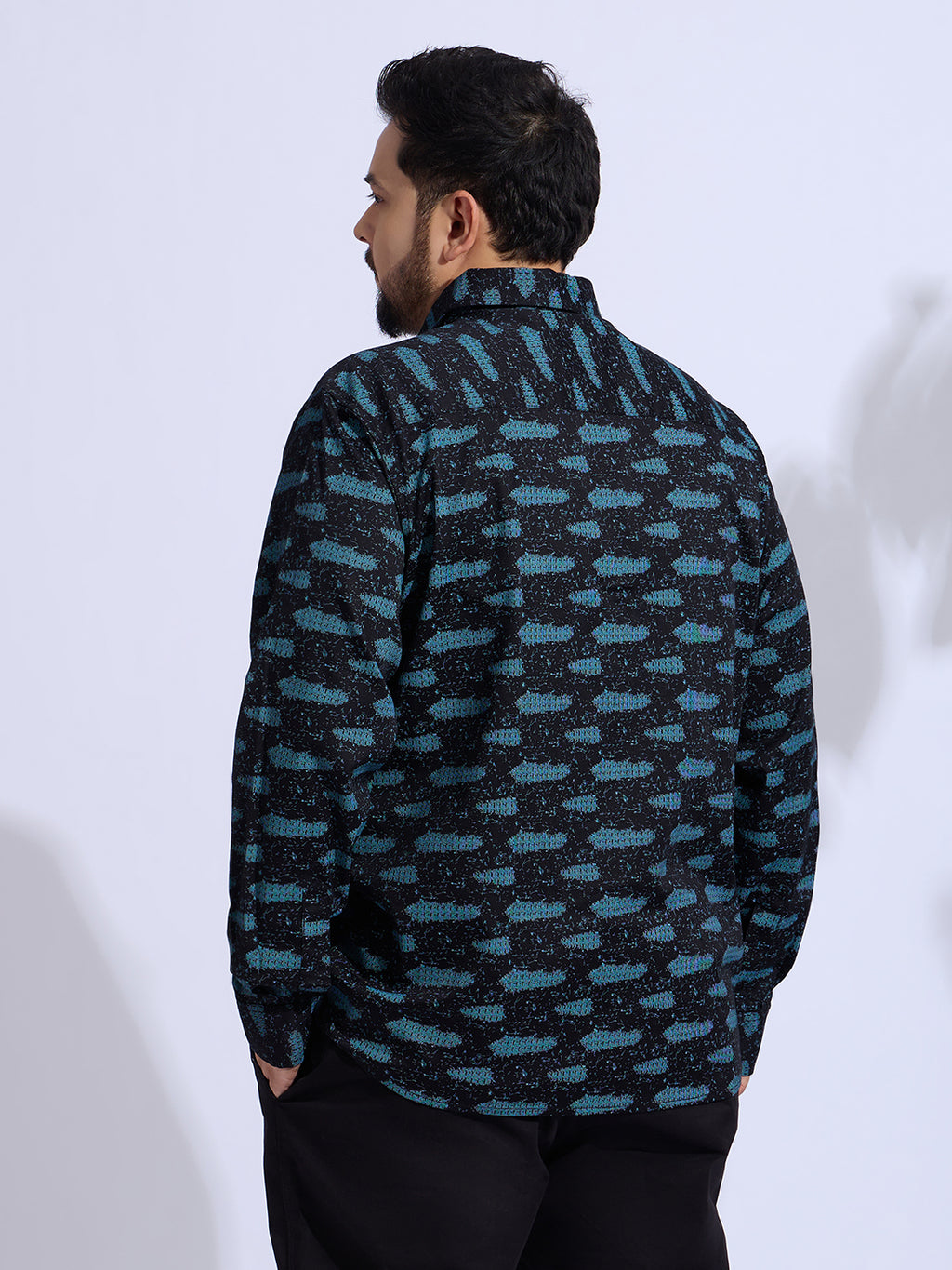 Plus Size Cotton Printed 1 Pocket Regular Fit Smart Casual Shirt Style-1271-Blue
