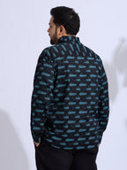 Plus Size Cotton Printed 1 Pocket Regular Fit Smart Casual Shirt Style-1271-Blue