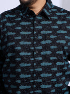 Plus Size Cotton Printed 1 Pocket Regular Fit Smart Casual Shirt Style-1271-Blue