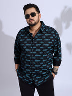 Plus Size Cotton Printed 1 Pocket Regular Fit Smart Casual Shirt Style-1271-Blue