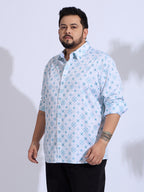 Plus Size Cotton Printed Regular Fit Smart Casual Shirt Style-1272-White