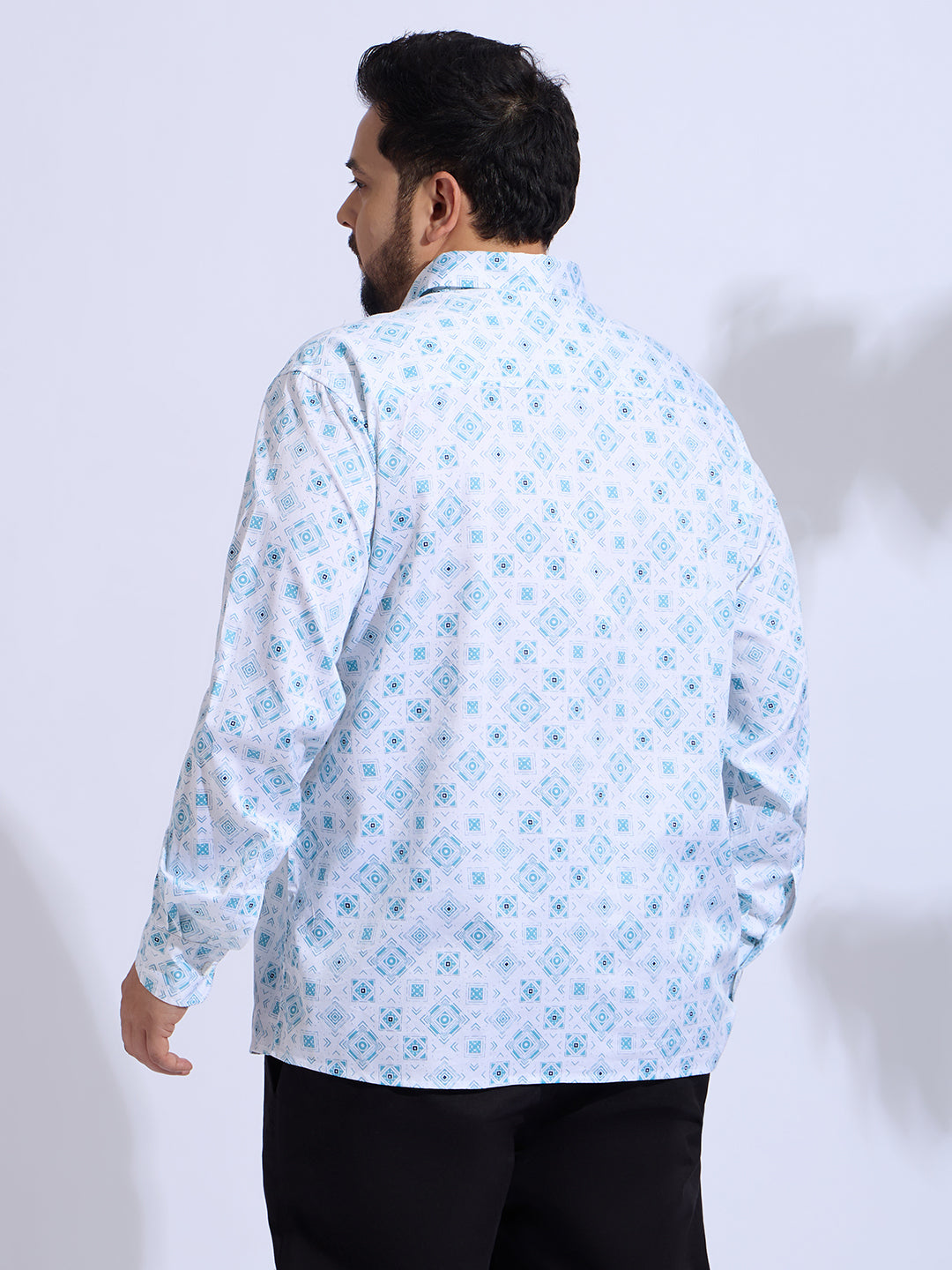 Plus Size Cotton Printed Regular Fit Smart Casual Shirt Style-1272-White