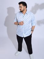 Plus Size Cotton Printed Regular Fit Smart Casual Shirt Style-1272-White