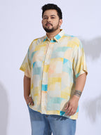 Plus Size Cotton Reyon Printed Regular Fit Smart Casual Shirt - Yellow