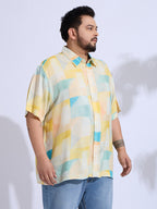 Plus Size Cotton Reyon Printed Regular Fit Smart Casual Shirt - Yellow