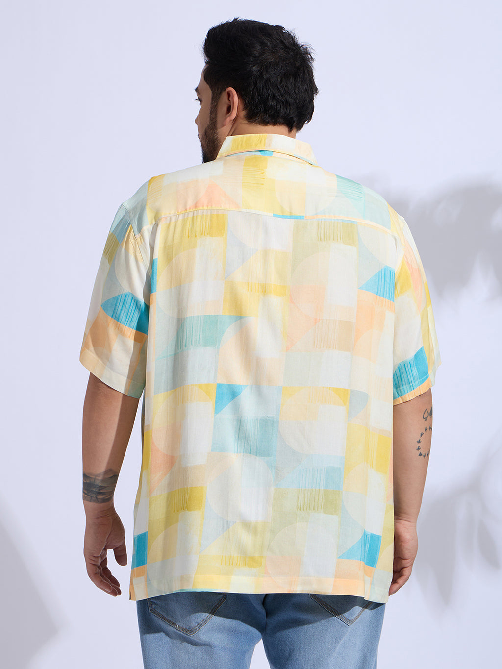 Plus Size Cotton Reyon Printed Regular Fit Smart Casual Shirt - Yellow