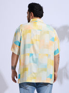 Plus Size Cotton Reyon Printed Regular Fit Smart Casual Shirt - Yellow