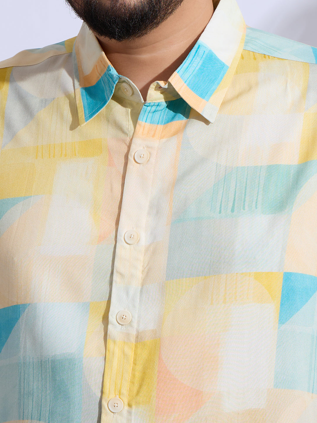Plus Size Cotton Reyon Printed Regular Fit Smart Casual Shirt - Yellow