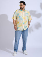 Plus Size Cotton Reyon Printed Regular Fit Smart Casual Shirt - Yellow
