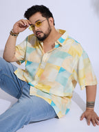 Plus Size Cotton Reyon Printed Regular Fit Smart Casual Shirt - Yellow