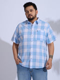 Plus Size Cotton Checks Regular Fit Smart Casual Shirt - Blue