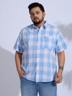 Plus Size Cotton Checks Regular Fit Smart Casual Shirt - Blue
