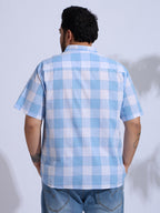 Plus Size Cotton Checks Regular Fit Smart Casual Shirt - Blue