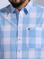 Plus Size Cotton Checks Regular Fit Smart Casual Shirt - Blue