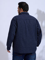 Plus Size Cotton Check 1 Pocket Regular Fit Smart Casual Shirt - Navy