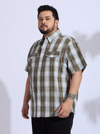 Plus Size Cotton Checks Regular Fit Smart Casual Shirt - Brown