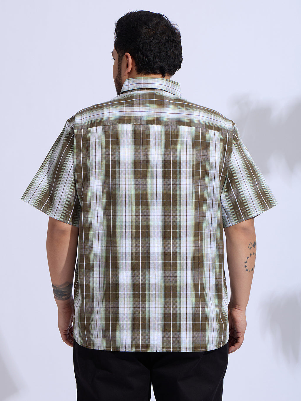 Plus Size Cotton Checks Regular Fit Smart Casual Shirt - Brown