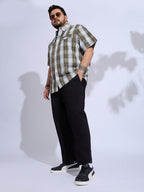 Plus Size Cotton Checks Regular Fit Smart Casual Shirt - Brown