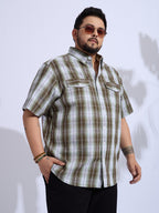 Plus Size Cotton Checks Regular Fit Smart Casual Shirt - Brown