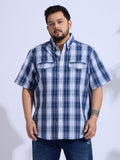 Plus Size Cotton Checks Regular Fit Smart Casual Shirt - Blue