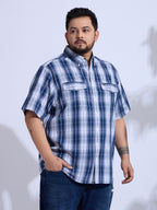 Plus Size Cotton Checks Regular Fit Smart Casual Shirt - Blue