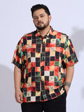 Plus Size Cotton Reyon Printed Regular Fit Smart Casual Shirt - Red, Black