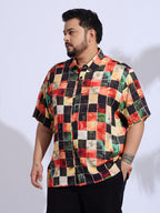 Plus Size Cotton Reyon Printed Regular Fit Smart Casual Shirt - Red, Black