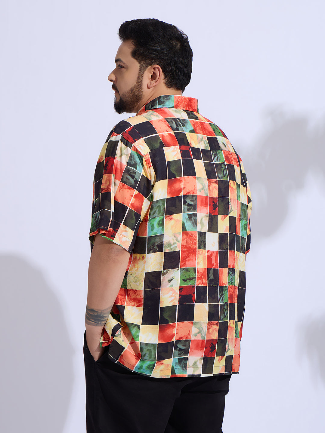 Plus Size Cotton Reyon Printed Regular Fit Smart Casual Shirt - Red, Black