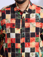 Plus Size Cotton Reyon Printed Regular Fit Smart Casual Shirt - Red, Black