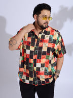 Plus Size Cotton Reyon Printed Regular Fit Smart Casual Shirt - Red, Black