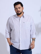 Plus Size Cotton Check 1 Pocket Regular Fit Smart Casual Shirt - White