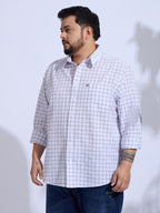 Plus Size Cotton Check 1 Pocket Regular Fit Smart Casual Shirt - White