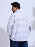 Plus Size Cotton Check 1 Pocket Regular Fit Smart Casual Shirt - White