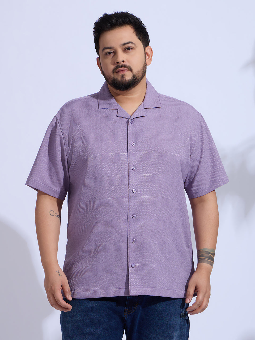 Plus Size cotton blend Regular Fit Smart Casual Shirt - Purple