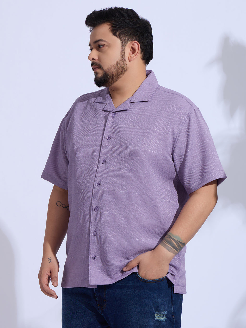 Plus Size cotton blend Regular Fit Smart Casual Shirt - Purple