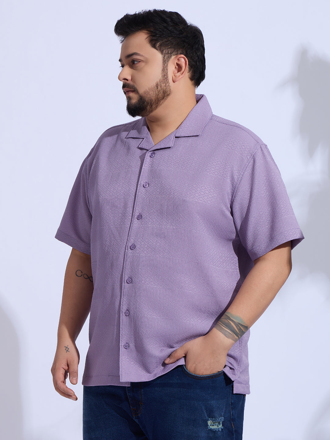 Plus Size cotton blend Regular Fit Smart Casual Shirt - Purple