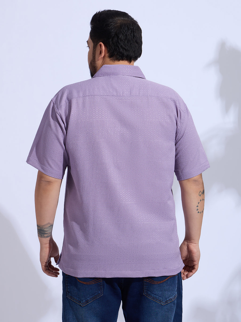 Plus Size cotton blend Regular Fit Smart Casual Shirt - Purple