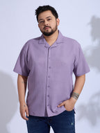 Plus Size cotton blend Regular Fit Smart Casual Shirt - Purple