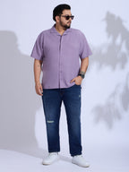 Plus Size cotton blend Regular Fit Smart Casual Shirt - Purple