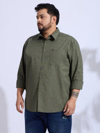 Plus Size Cotton Printed 1 Pocket Regular Fit Smart Casual Shirt Style-1274-Olive